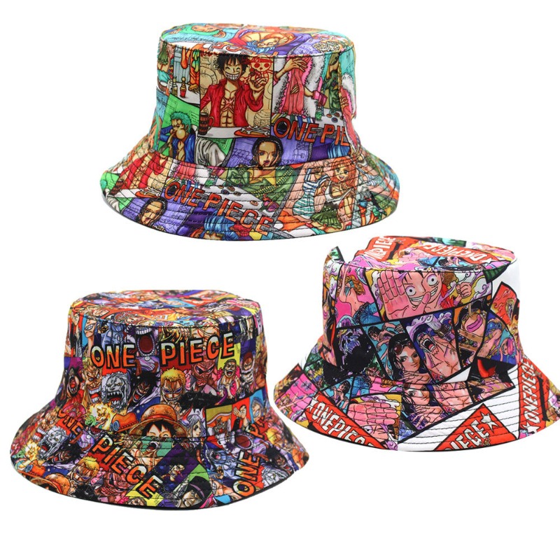 Travel Accessories For Japan - หมวกบักเก็ตลายการ์ตูนโจรสลัดน่ารัก สไตล์อนิเมะ คาวาอี้ ย้อนยุค ป้องกันแสงแดด พับได้