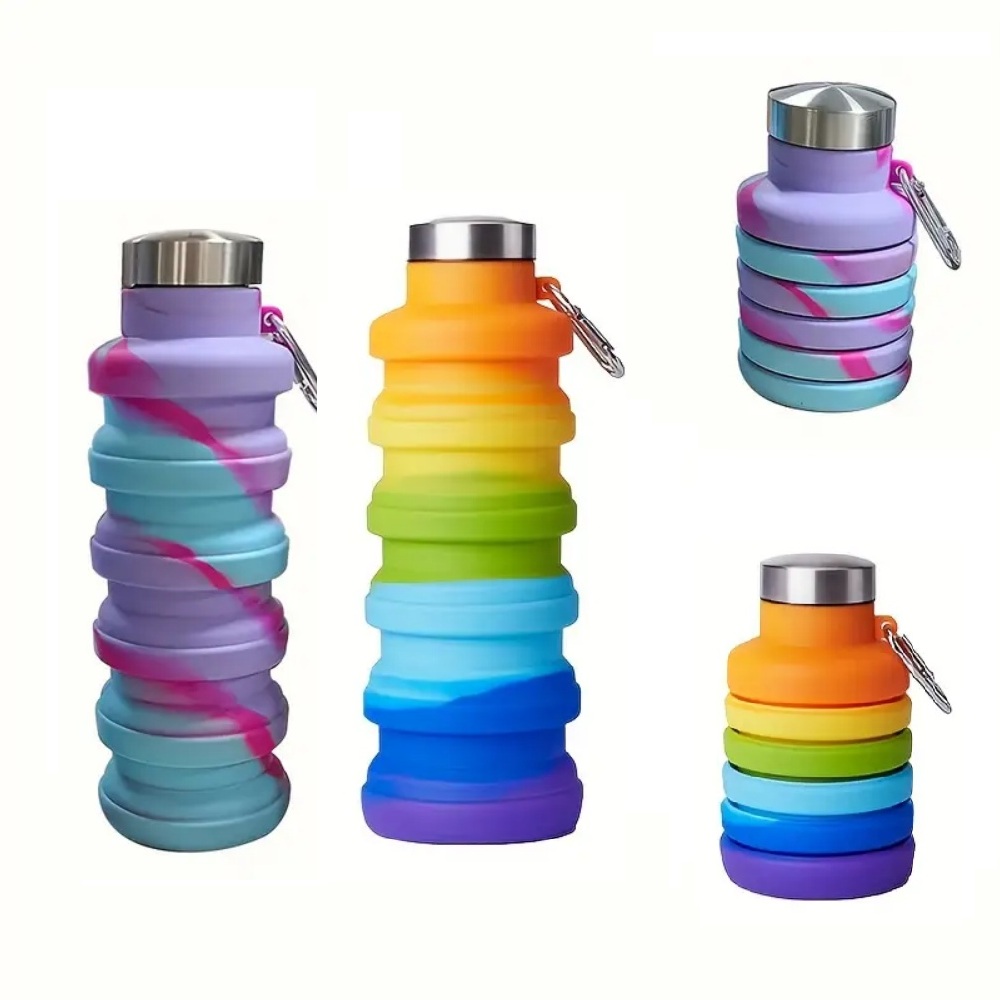 Water Bottle Collapsible - ขวดน้ำซิลิโคนพับได้ขนาด 500 มล. ป้องกันการรั่วซึม พับเก็บได้ พกพาสะดวก