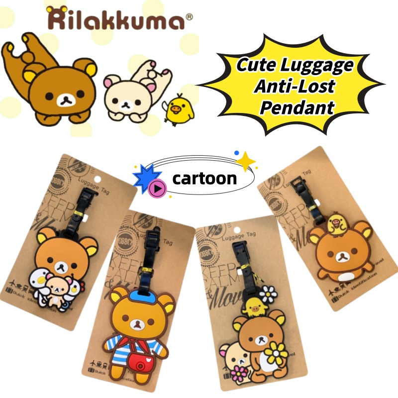 Travel Accessories For Japan - ป้ายติดกระเป๋าเดินทางลายริลัคคุมะ ดีไซน์สร้างสรรค์ ป้องกันการสูญหาย จี้ห้อยน่ารักลายการ์ตูน สไตล์อินเทรนด์ สำหรับเดินทางและไปโรงเรียน
