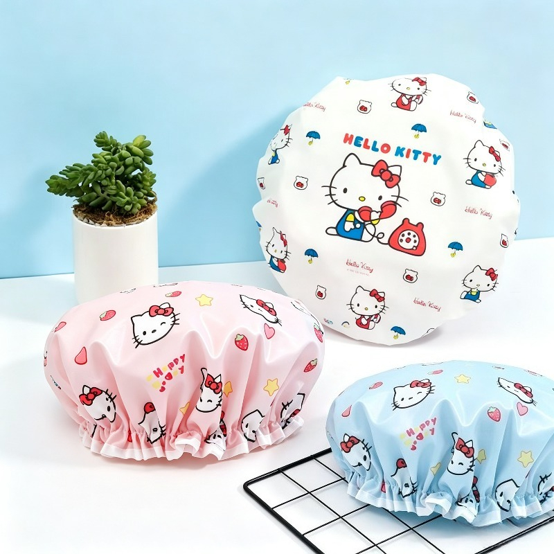 Travel Accessories For Japan - เฮลโล คิตตี้หมวกอาบน้ำกันน้ำสองชั้นพิมพ์ลายการ์ตูนน่ารักหมวกอาบน้ำแบบใช้ซ้ำได้แชมพูสำหรับผู้หญิงของขวัญสำหรับการเดินทางทุกวัน