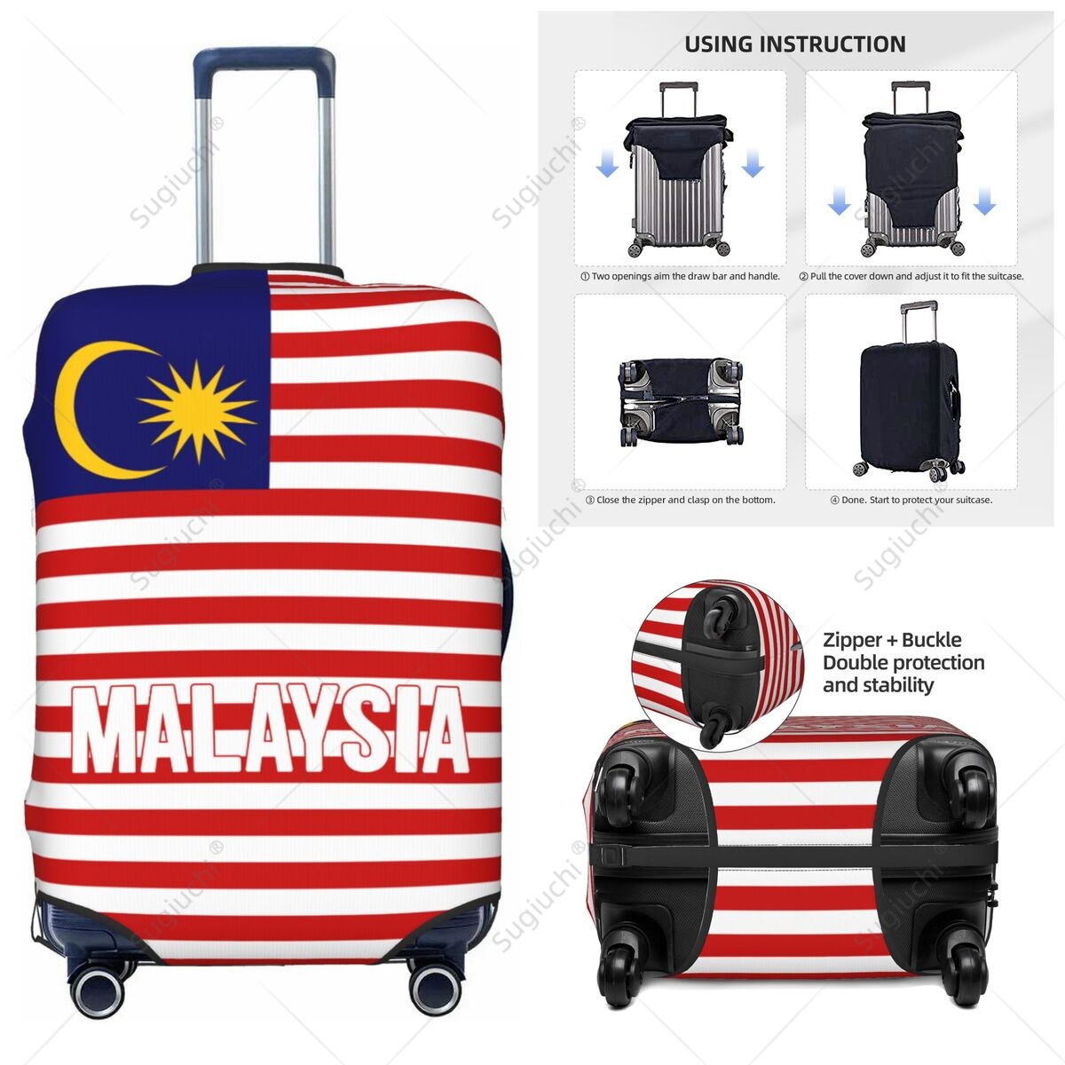 Travel Accessories Malaysia - ปลอกคลุมกระเป๋าเดินทางลายธงชาติมาเลเซีย ปลอกคลุมกระเป๋าเดินทางแบบยืดหยุ่น อุปกรณ์เสริมสำหรับการเดินทาง ปลอกคลุมกระเป๋าเดินทางแบบพิมพ์ลาย ป้องกันกระเป๋าเดินทาง